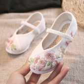 汉服鞋 马面裙童鞋 子古风儿童绣花鞋 配古装 宝宝透气小布鞋 女童春季