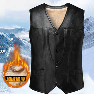 坎肩外套男装 加绒加厚皮马甲中老年保暖背心爸爸装 上衣 男士 秋冬季