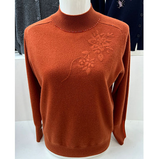 女针织上衣中老年女羊毛衫 半高领打底羊绒衫 妈妈秋冬新款 毛衣冬季