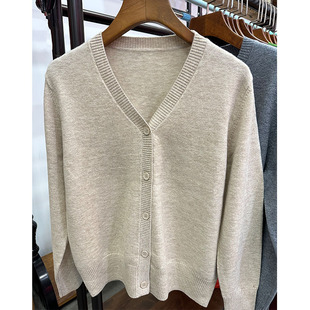 毛衣开衫女春装外套依卡璐双鹿v领针织外搭上衣纯羊毛衫洋气小衫