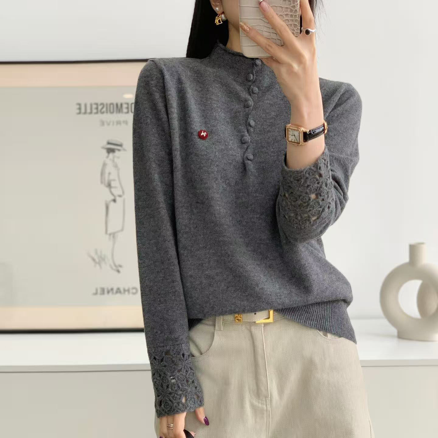 羊毛衫女100纯羊毛打底针织衫上衣毛衣女2025新款超好看冬衣内搭,女装/女士精品,中老年女装,淘宝优惠券,粉丝福利购,淘宝优惠卷