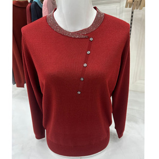 妈妈春装2026新款针织衫中老年女士上衣低圆领打底衫依卡璐t恤衫