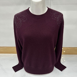 气质洋气妈妈秋装2025新款圆领针织衫上衣中老年时尚女装纯羊毛衫