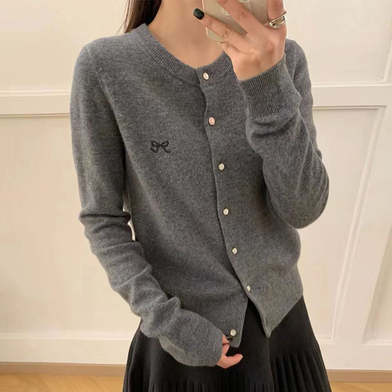 针织开衫女2026新款洋气外套针织衫毛衣春装外搭上衣100 纯羊毛衫