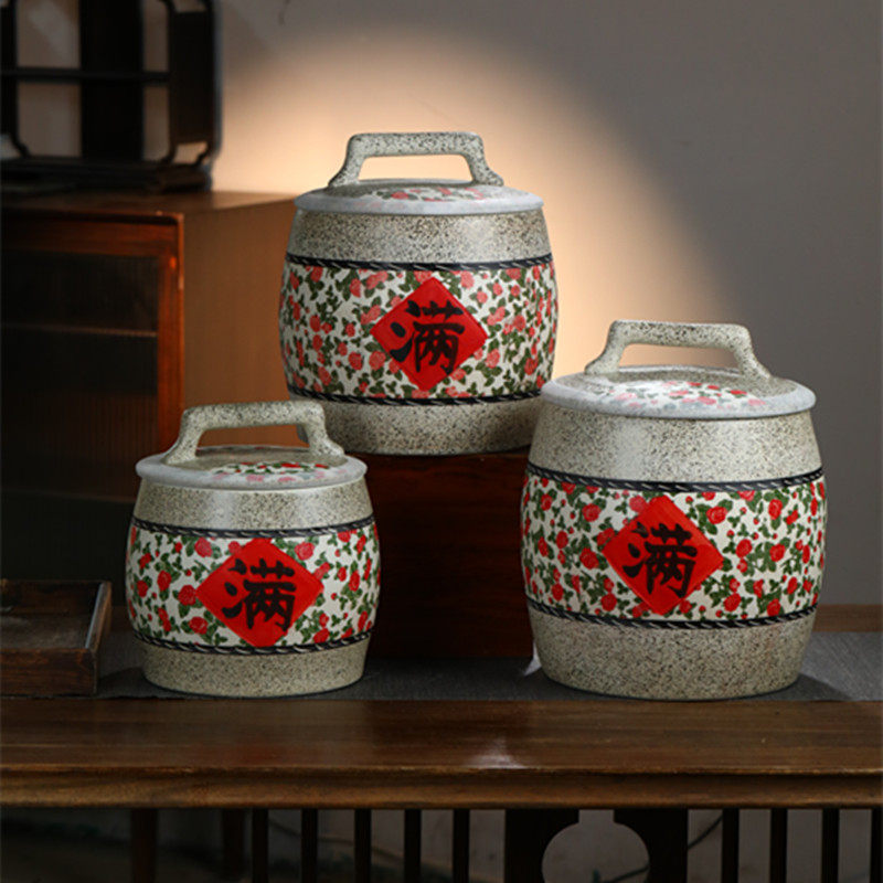 景德镇陶瓷米缸家用米桶面粉储存罐密封防虫防潮杂粮复古中式米罐,厨房/烹饪用具,米桶/米缸,淘宝优惠券,粉丝福利购,淘宝优惠卷