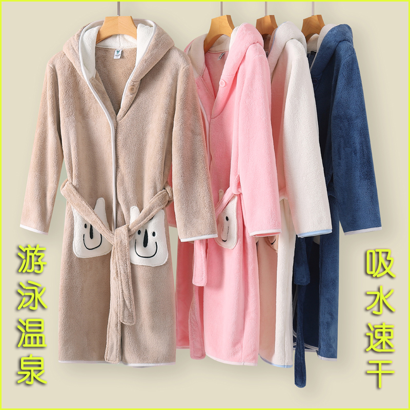 四季款睡袍游泳小中大童保暖浴袍