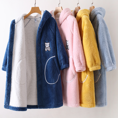 双层加厚珊瑚绒保暖加长亲子睡衣