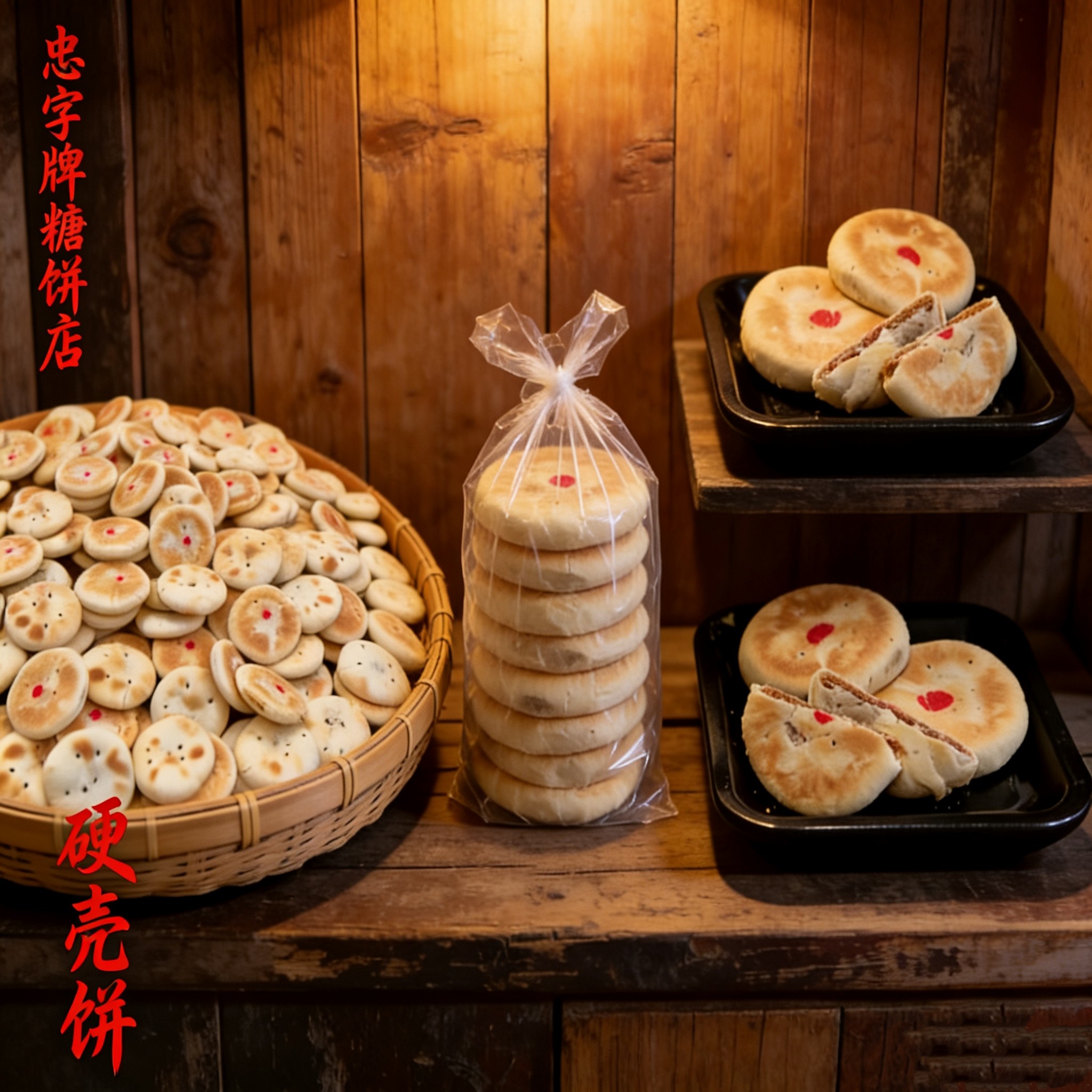 正宗硬壳饼忠字牌传统手工酥香清甜 怀旧特产茶点非遗工艺