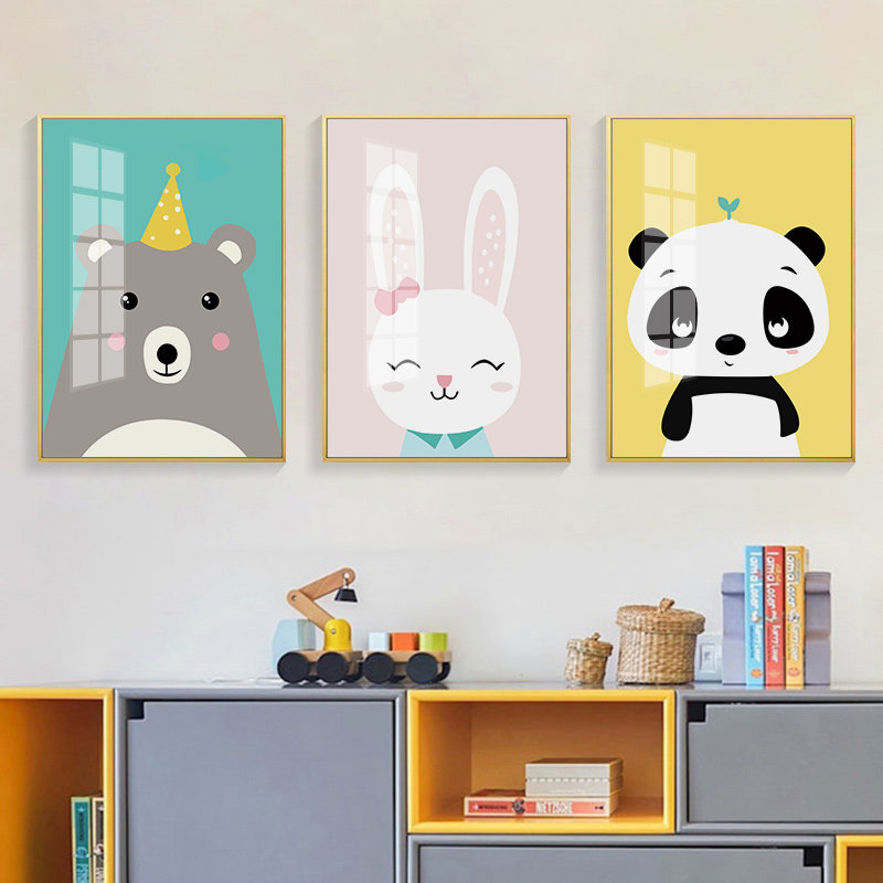 儿童房现代装饰画卧室床头墙面壁画卡通动物男孩女孩房间可爱挂画