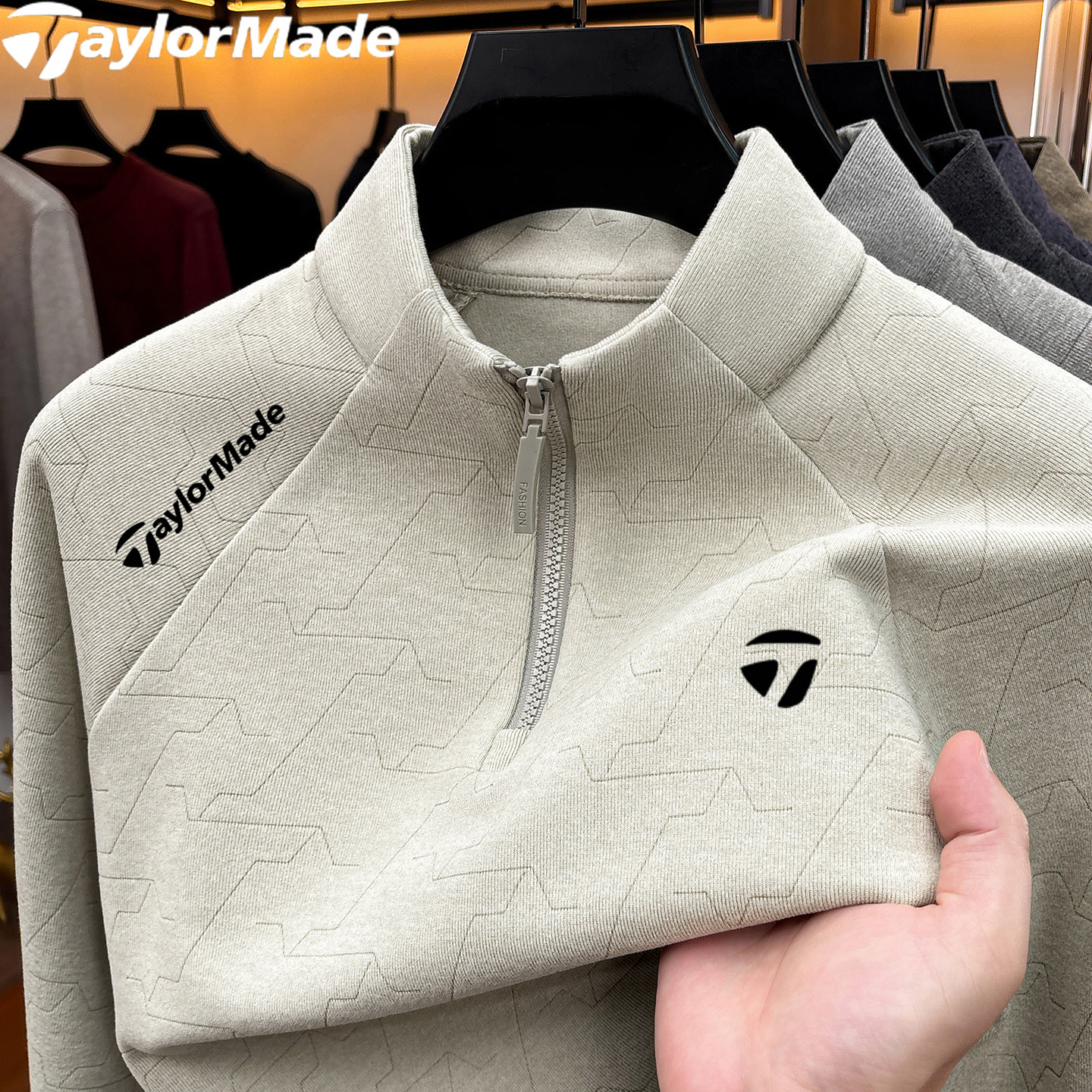 TaylorMade泰勒梅高尔夫长袖T恤男立领半拉链运动加绒加厚上衣