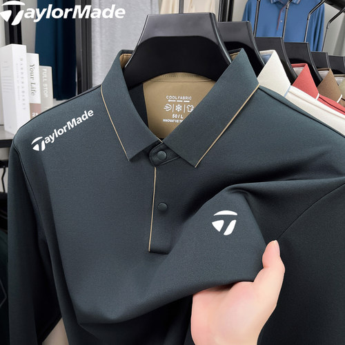 TaylorMade泰勒梅长袖翻领POLO衫男士户外运动速干秋商务休闲T恤