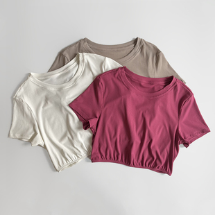 螺纹美感瑜伽服短袖女运动速干修身上衣 健身训练服瑜伽收腰短T恤