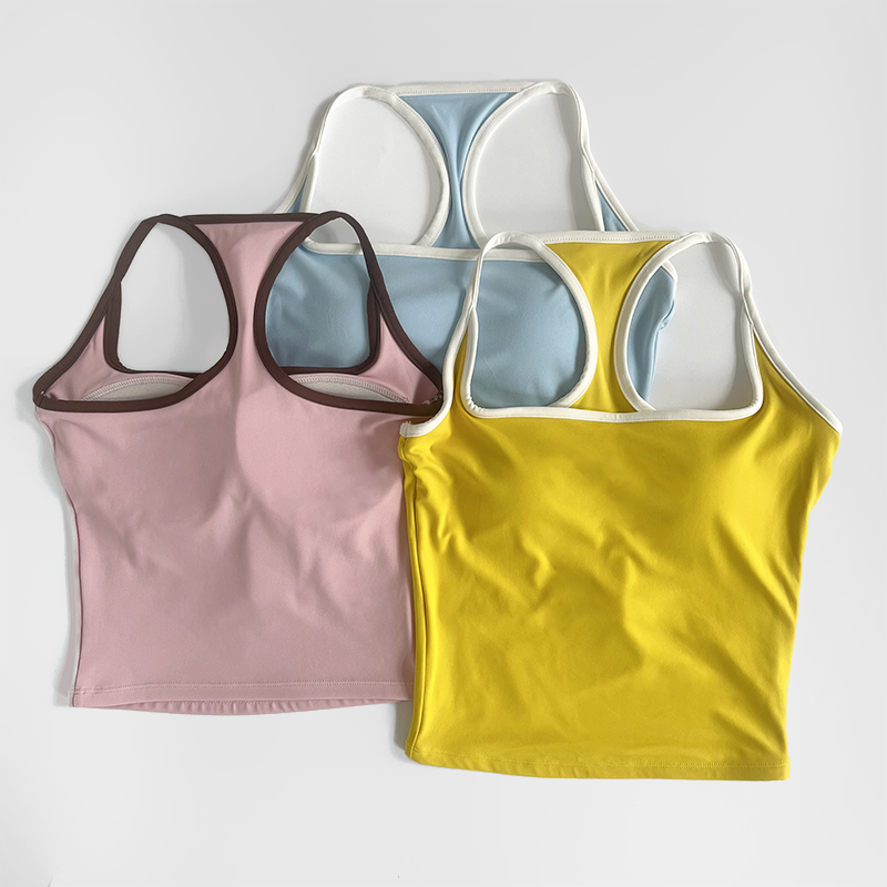 新款一体杯工字撞色瑜伽背心