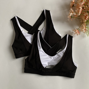 可外穿黑白拼色假两件速干背心式运动文胸女防震跑步健身内衣
