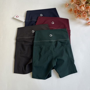 春夏美臀线撸铁猫高腰带口袋收腹四分健身裤女瑜伽骑行裤运动短裤