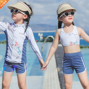 运动平角韩国三件套亲子装 防晒分体裙式 女童游泳衣小中大儿童长袖