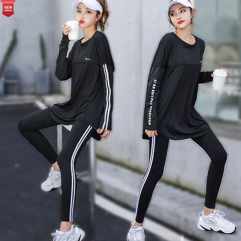 瑜伽运动服套装女长袖款跑步运动健身服大码胖mm宽松200斤春夏季