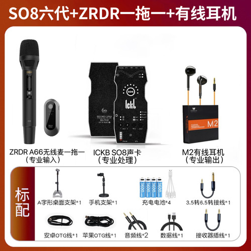SO8六代+ZRDR A66无线动圈麦室内户外网红直播唱歌演出设备套装