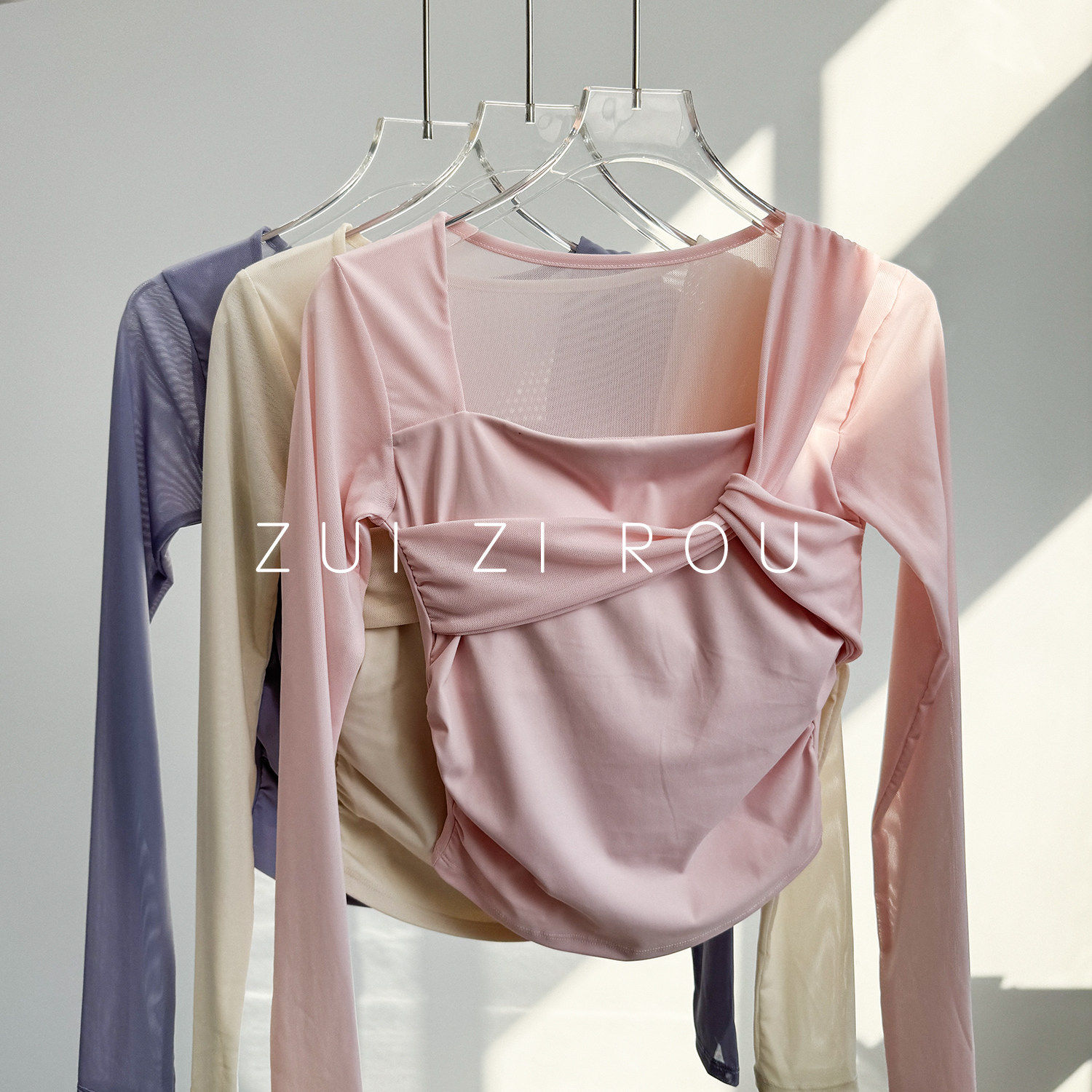 假两件网纱长袖瑜伽服女普拉提训练带胸垫收腰显瘦运动上衣健身服,运动服/休闲服装,健身衣,淘宝优惠券,粉丝福利购,淘宝优惠卷