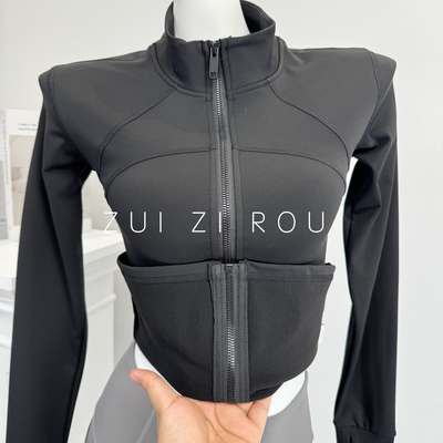 薄绒磨毛运动外套女立领秋冬户外跑步骑行长袖时尚健身服瑜伽上衣