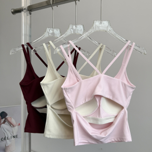 运动内衣女夏吊带式 防震防下垂外穿跑步带胸垫普拉提瑜伽健身文胸