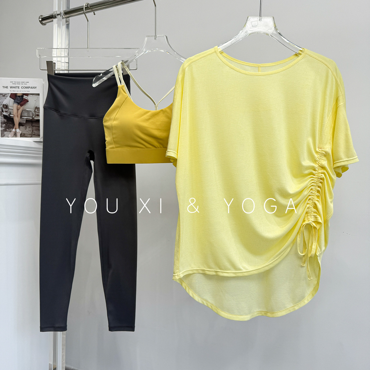 夏季瑜伽服女三件套速干运动短袖上衣健身跑步高腰紧身裤罩衫套装