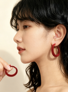 植绒系列文艺复古几何圆圈耳环女