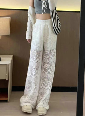 白色蕾丝阔腿裤夏薄女裤2025爆款时尚气质高腰防走光直筒裤休闲裤
