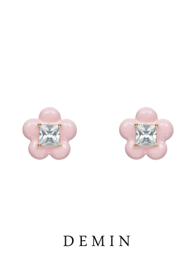 DEMIN甜美可爱简约粉色花朵耳环女2022年新款潮耳钉少女气质耳饰