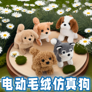小狗玩具电动仿真儿童毛绒狗狗仿真宠物会动的婴儿有声音牵绳遛狗
