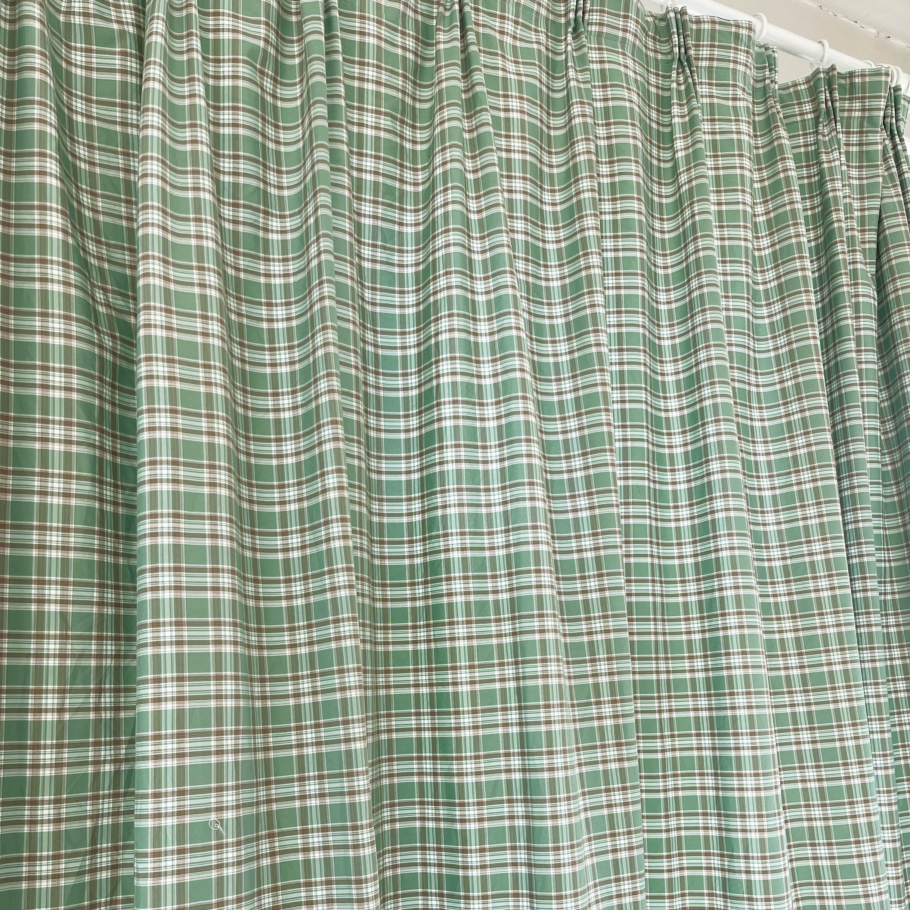 复古绿格简约现代文艺风格小清新网红宿舍卧室半遮光窗帘可定制