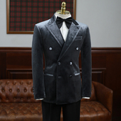 IsirHonour高级金丝绒黑色灰色双排扣西装 男宴会婚礼轻奢商务西服