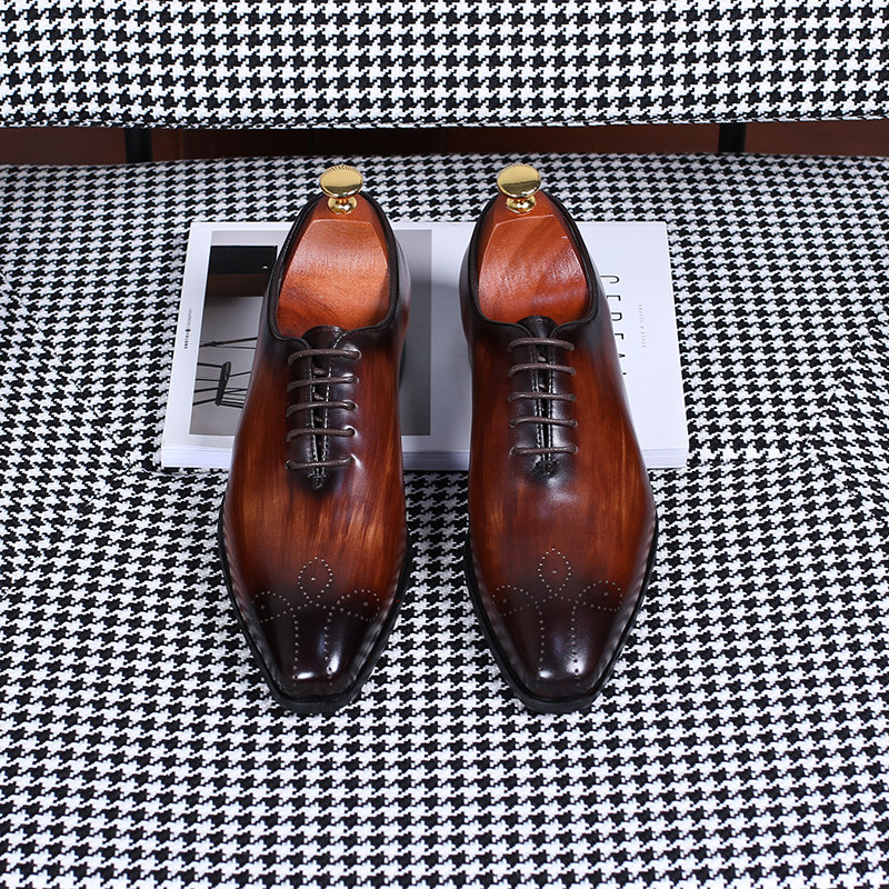 ISIRHONOUR ITALIAN STYLE CARVED HAND-BRUSHED TOP LAYER COWHIDE SHOES FOR MEN
