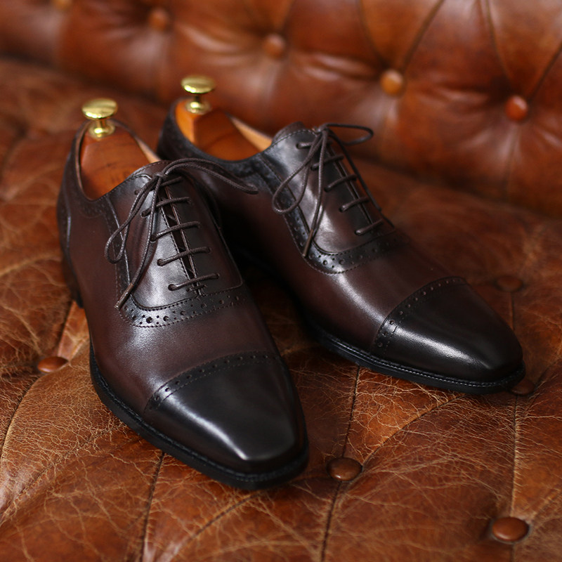 ISIRHONOUR ITALIAN MENS TRIPLE JOINT CARVED BROCK TOP LAYER COWHIDE LEATHER SHOES FORMAL SQUARE TOE DERBY SHOES