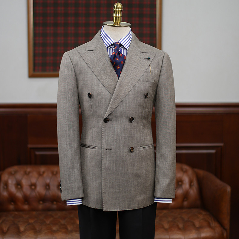 ISIRHONOUR ITALIAN LIGHT COFFEE COLOR DOUBLE-BREASTED LAPEL LAPEL SLIM-FIT SUIT SUIT BRITISH RETRO SUIT MENS FASHION