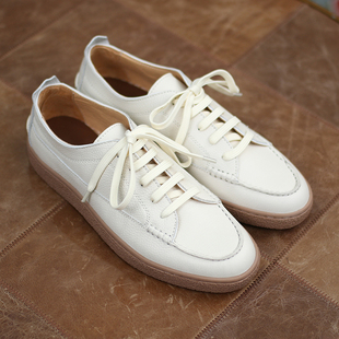 IsirHonour复古休闲板鞋时尚荔枝纹乳白色头层牛皮系带皮鞋男单鞋