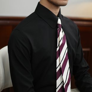 IsirHonour意式英伦绅士圆角暗扣修身黑白色长袖衬衫伊顿领衬衣男