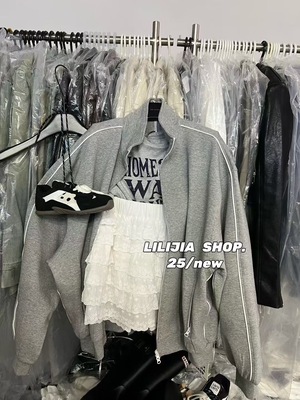 MIDO家 韩系简约高级感灰色立领拉链卫衣外套女早秋新款百搭上衣