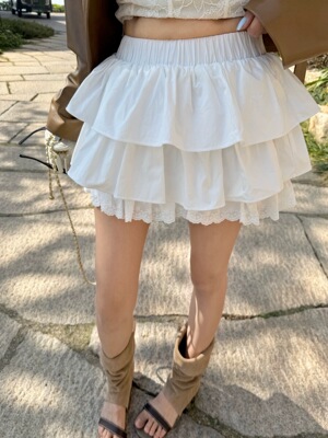 MIDO家 2026春季韩版气质高腰显瘦半身裙荷叶边蕾丝花边蛋糕短裙