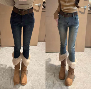 MIDO家 2025秋冬新款韩版复古宽松显瘦百搭高腰牛仔裤女加绒加厚