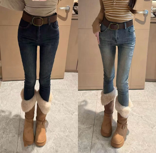 MIDO家 2025秋冬新款韩版复古宽松显瘦百搭高腰牛仔裤女加绒加厚