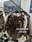 百搭显瘦漏肩假两件格子衬衫 MIDO家 上衣女 韩版 时尚 2025秋季 新款