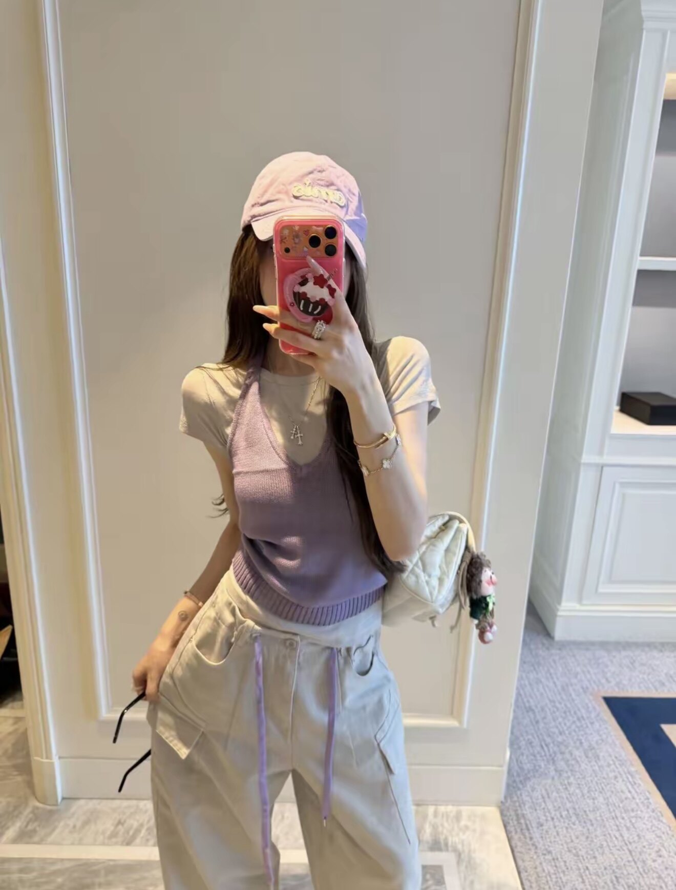 MIDO家 韩版时尚百搭显瘦纯色短袖T恤+挂脖针织背心两件套女