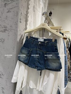 MIDO家 2026新款韩版时尚百搭显瘦气质简约深蓝色牛仔工装裙裤女