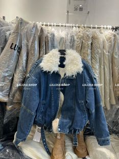 MIDO家 宽松百搭加厚毛领牛仔外套女羽绒内胆夹克上衣 2025冬韩版