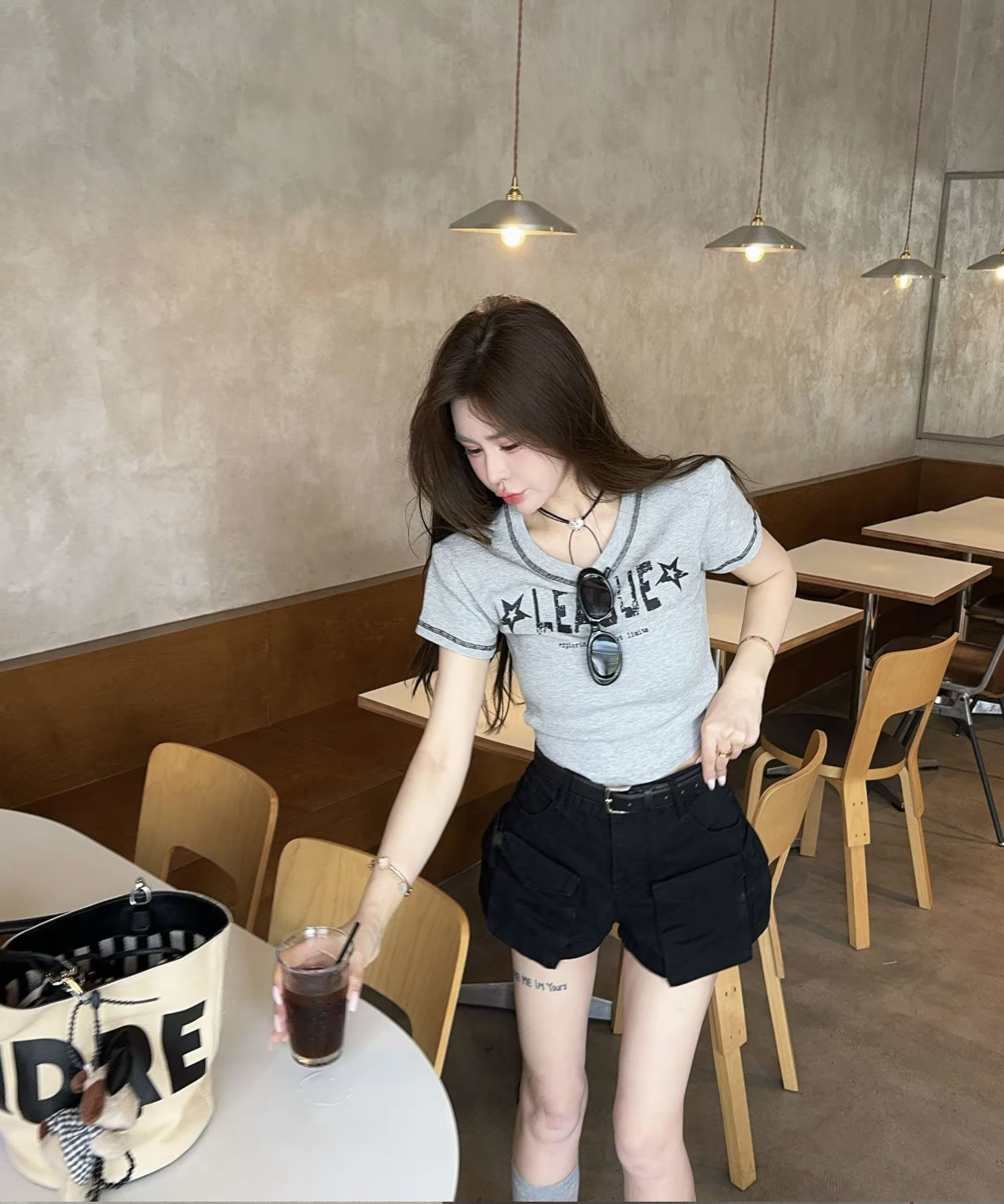MIDO家 美式工装阔腿牛仔裤短裤女2025夏季新款高腰多口袋显瘦