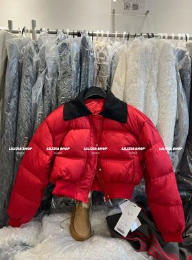 MIDO家 韩版减龄撞色拉链翻领加厚宽松显瘦红色圣诞羽绒短外套女