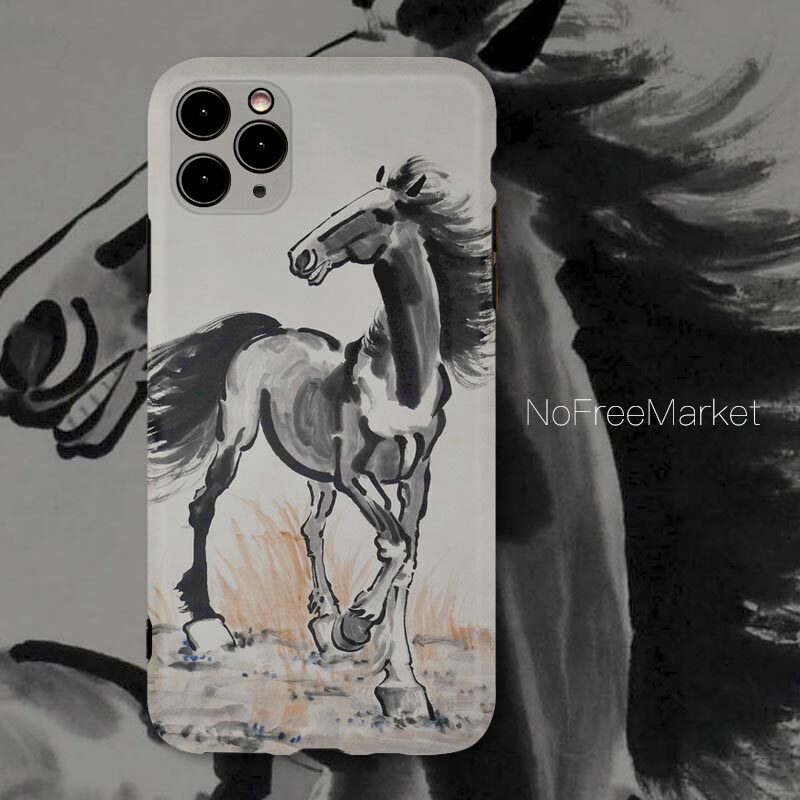 马徐悲鸿写意水墨中国画艺术手机壳适用苹果VIVO华为OPPO小米国潮