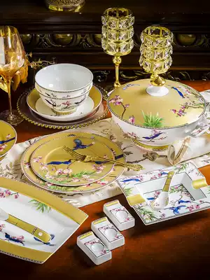 Jingdezhen Ceramic Cutlery Set Home Chinese Style Luxury Gold Penh European Bone Porcelain Dishes