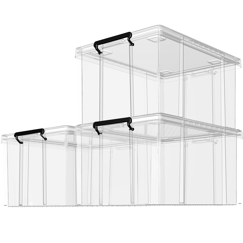 SPACEXPERT衣物收纳箱塑料储物箱直角抗压带盖加厚家用客厅